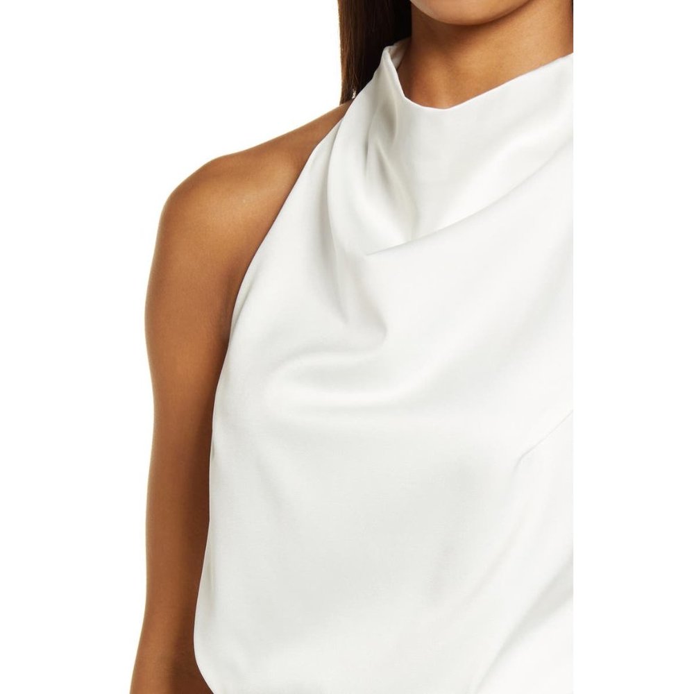 ELLIATT Camo Asymmetric Satin Halter Dress White Large 8 NEW - Picture 4 of 13